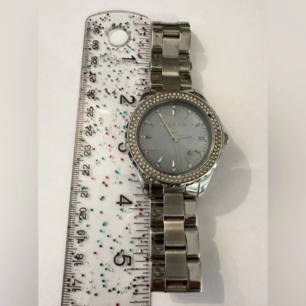 Michael Kors Silver Crystal Bezel Stainless Steel Iridescent Watch Women